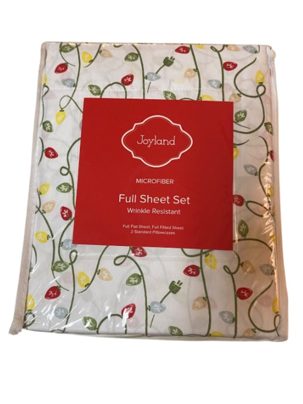 Joyland Microfiber Full Sheet Set in Multi-Color Holiday Lights NWT